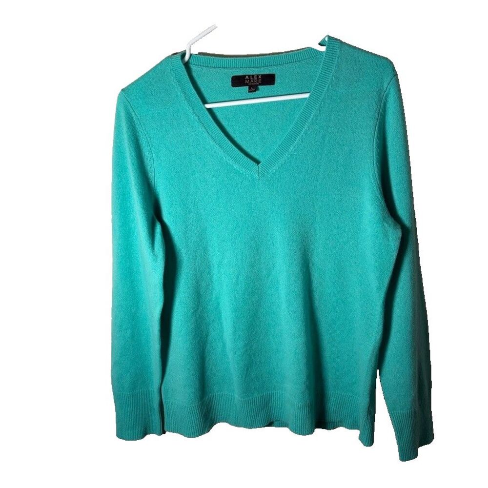 Alex Marie Cashmere Sweater Women's Large V-Neck Pullover Knit Teal Casual